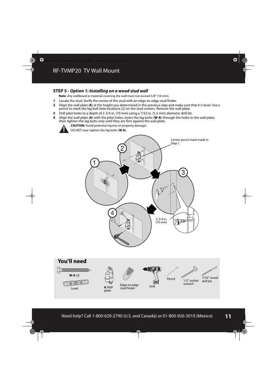 Rf-tvmp20 tv wall mount, You’ll need | RocketFish RF-TVMP20 - User Manual User Manual | Page 11 / 16