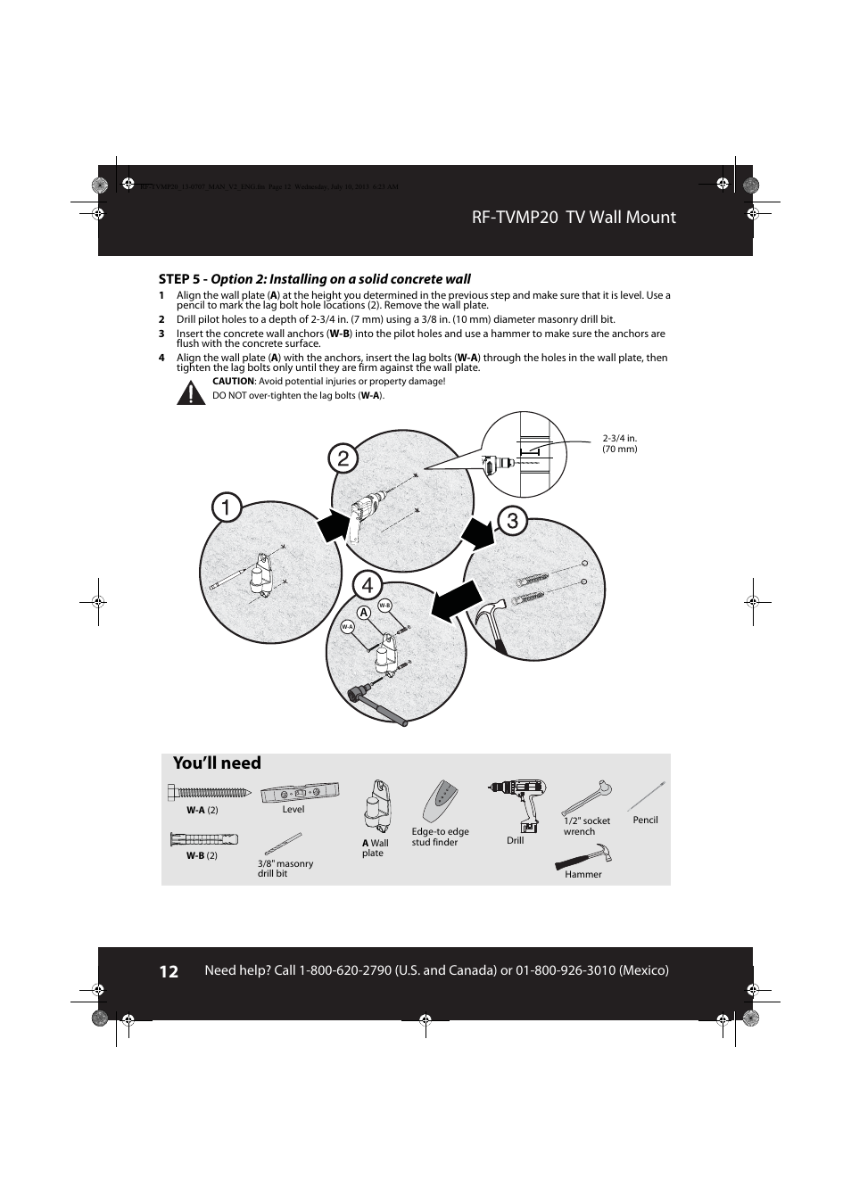 Rf-tvmp20 tv wall mount, You’ll need | RocketFish RF-TVMP20 - User Manual User Manual | Page 12 / 16