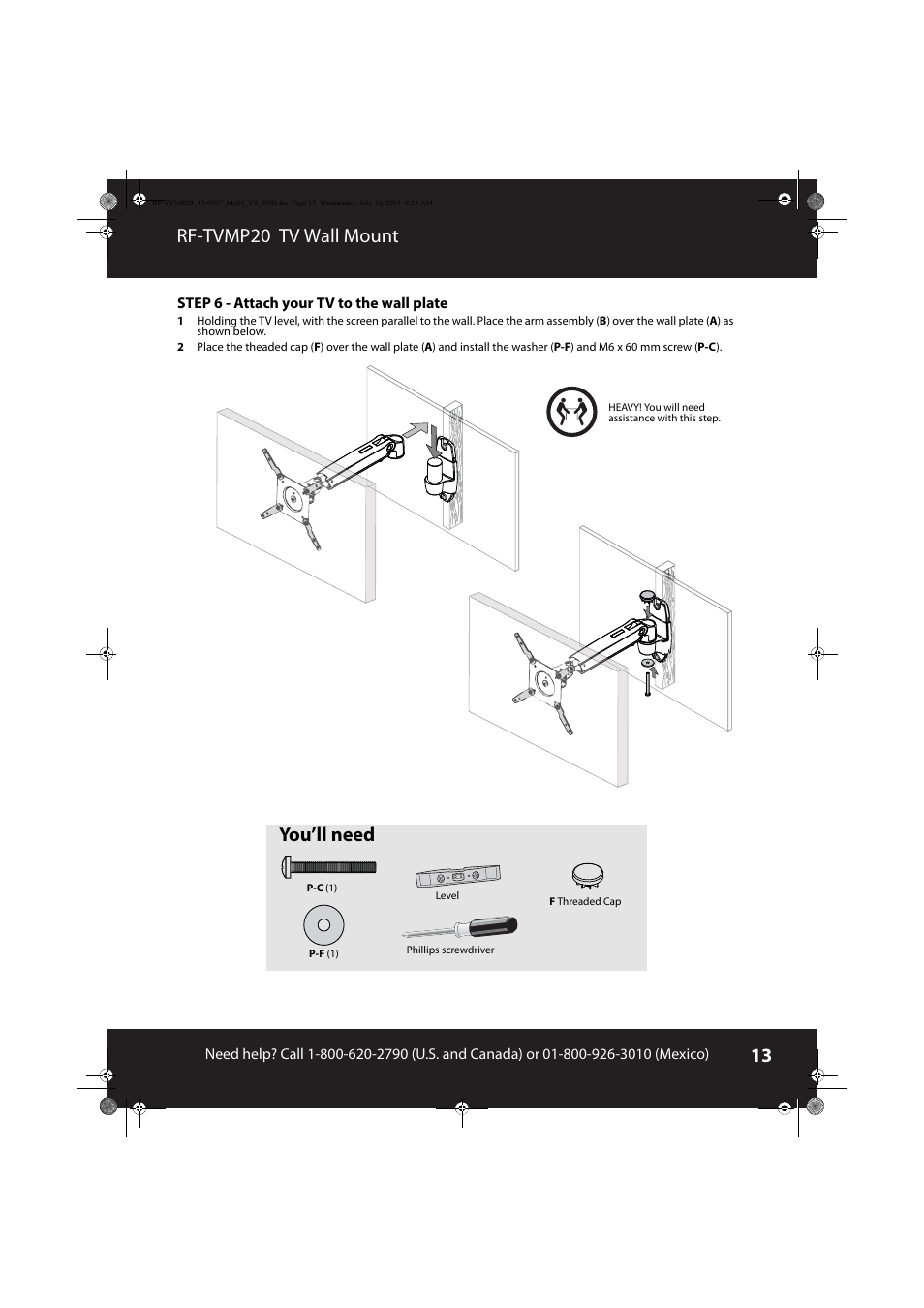 Rf-tvmp20 tv wall mount, You’ll need | RocketFish RF-TVMP20 - User Manual User Manual | Page 13 / 16