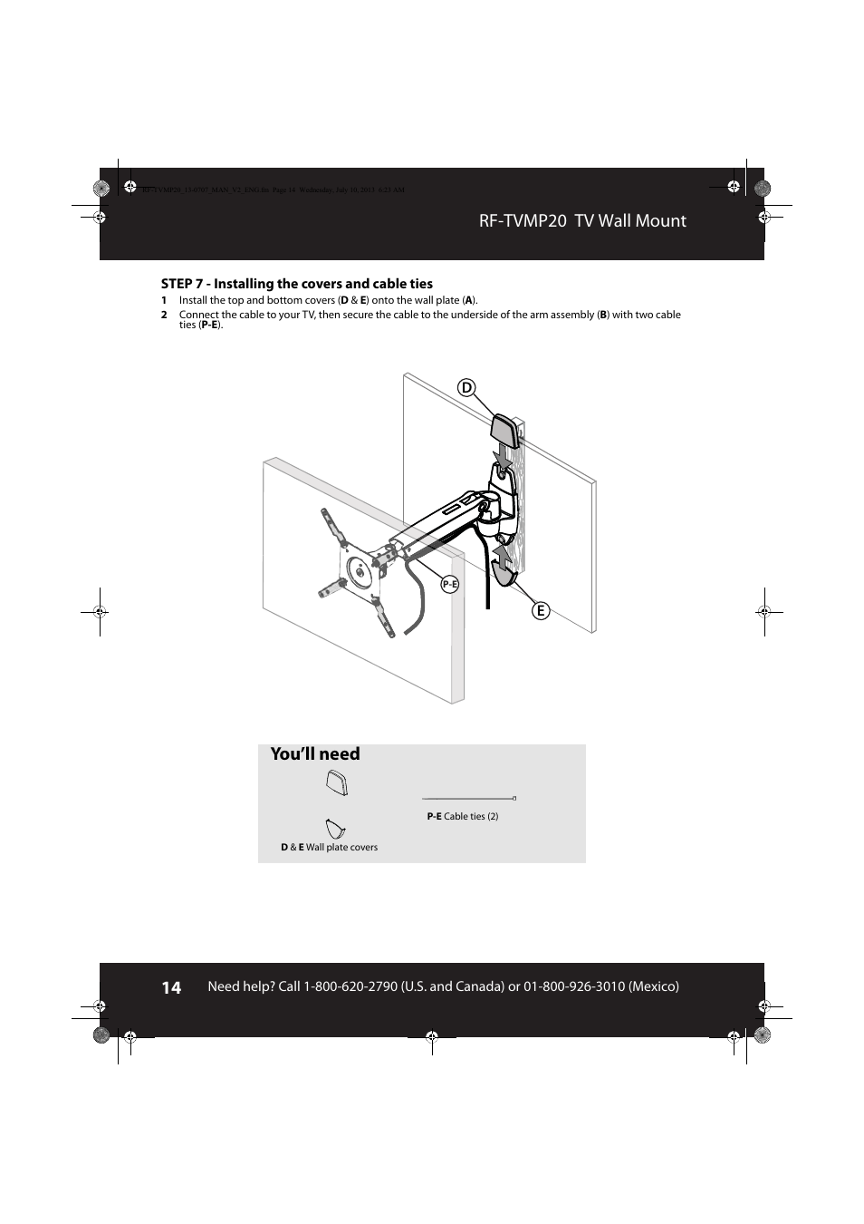 Rf-tvmp20 tv wall mount, You’ll need | RocketFish RF-TVMP20 - User Manual User Manual | Page 14 / 16
