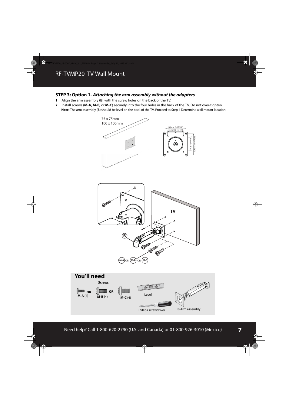 Rf-tvmp20 tv wall mount, You’ll need | RocketFish RF-TVMP20 - User Manual User Manual | Page 7 / 16