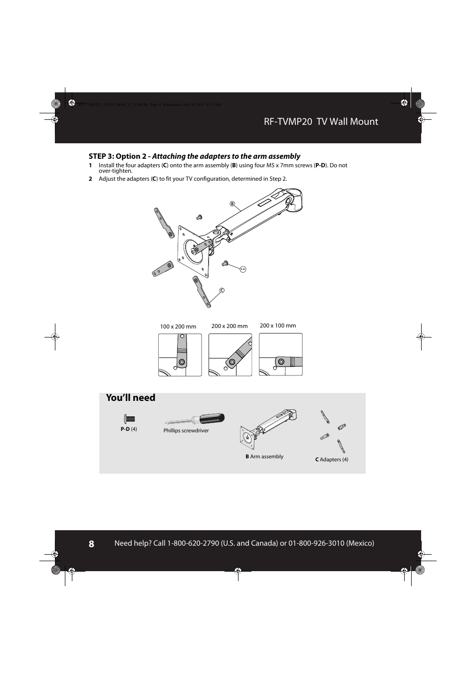 Rf-tvmp20 tv wall mount, You’ll need | RocketFish RF-TVMP20 - User Manual User Manual | Page 8 / 16