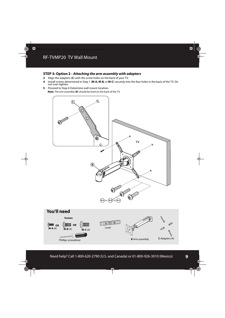 Rf-tvmp20 tv wall mount, You’ll need | RocketFish RF-TVMP20 - User Manual User Manual | Page 9 / 16