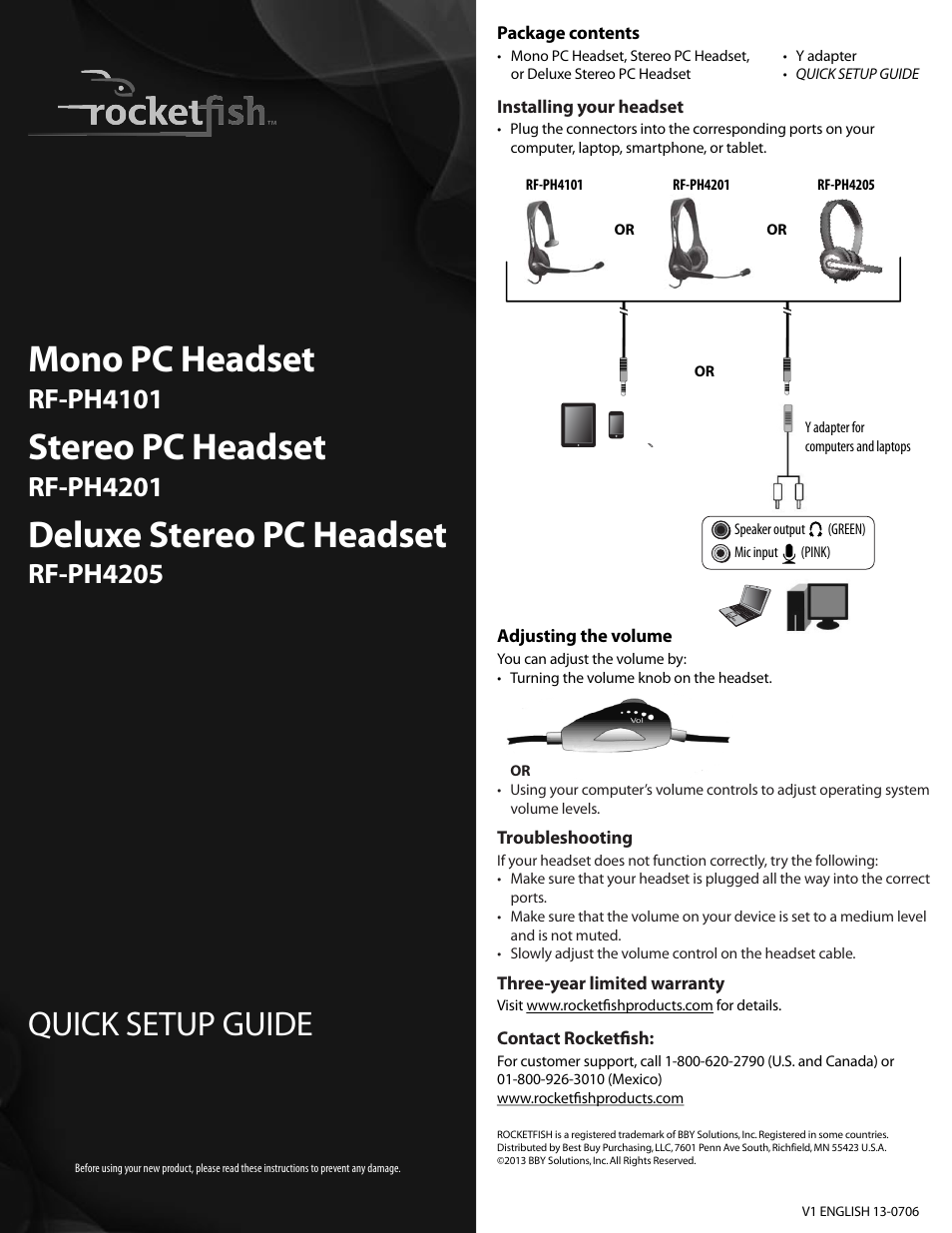 RocketFish RF-PH4205 - Quick Setup Guide User Manual | 1 page