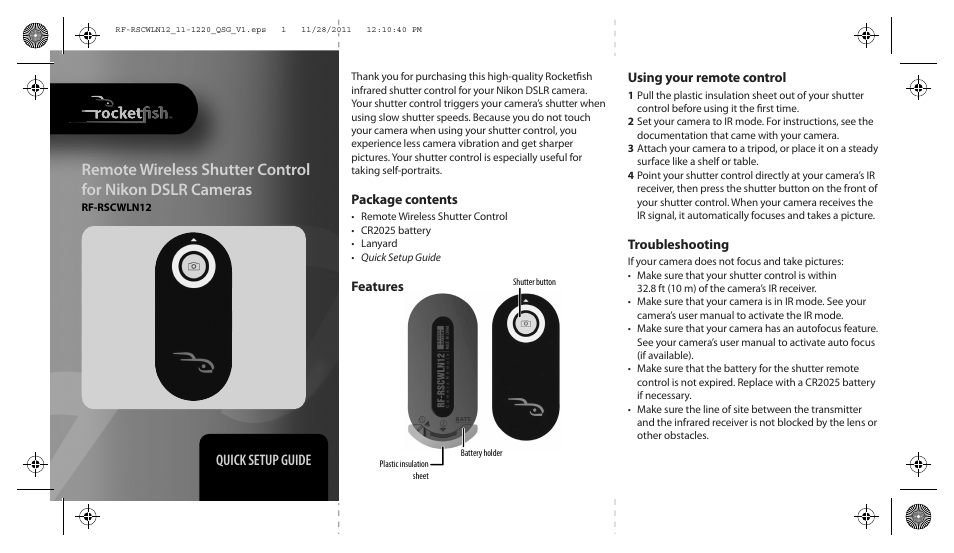 RocketFish RF-RSCWLN12 - Quick Setup Guide User Manual | 2 pages