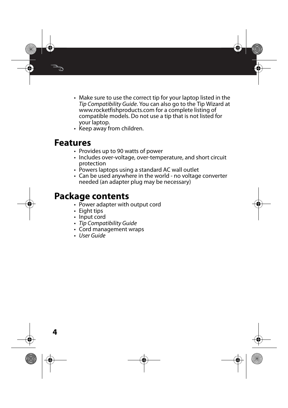 Features, Package contents, Features package contents | RocketFish RF-AC9023 - User Manual User Manual | Page 4 / 15