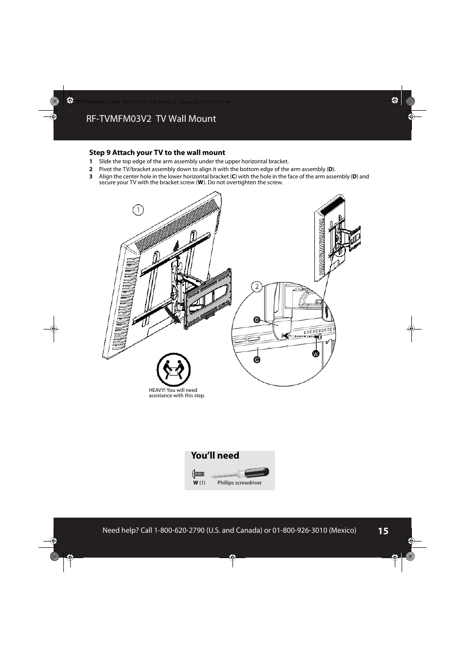 Rf-tvmfm03v2 tv wall mount, You’ll need | RocketFish RF-TVMFM03 - User Manual User Manual | Page 15 / 19