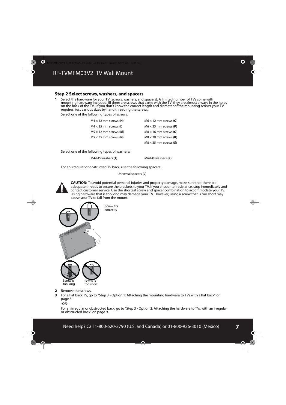 Rf-tvmfm03v2 tv wall mount | RocketFish RF-TVMFM03 - User Manual User Manual | Page 7 / 19