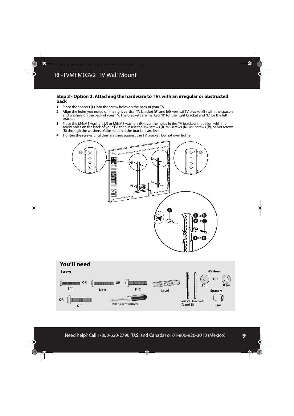 Rf-tvmfm03v2 tv wall mount, You’ll need | RocketFish RF-TVMFM03 - User Manual User Manual | Page 9 / 19