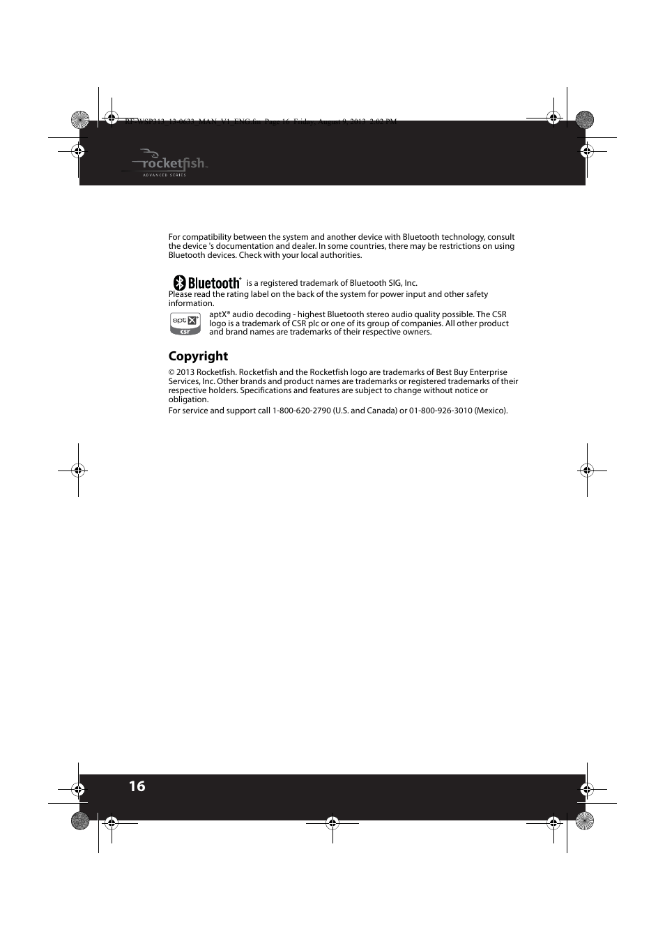 Copyright | RocketFish RF-WSP313 - User Manual User Manual | Page 16 / 19