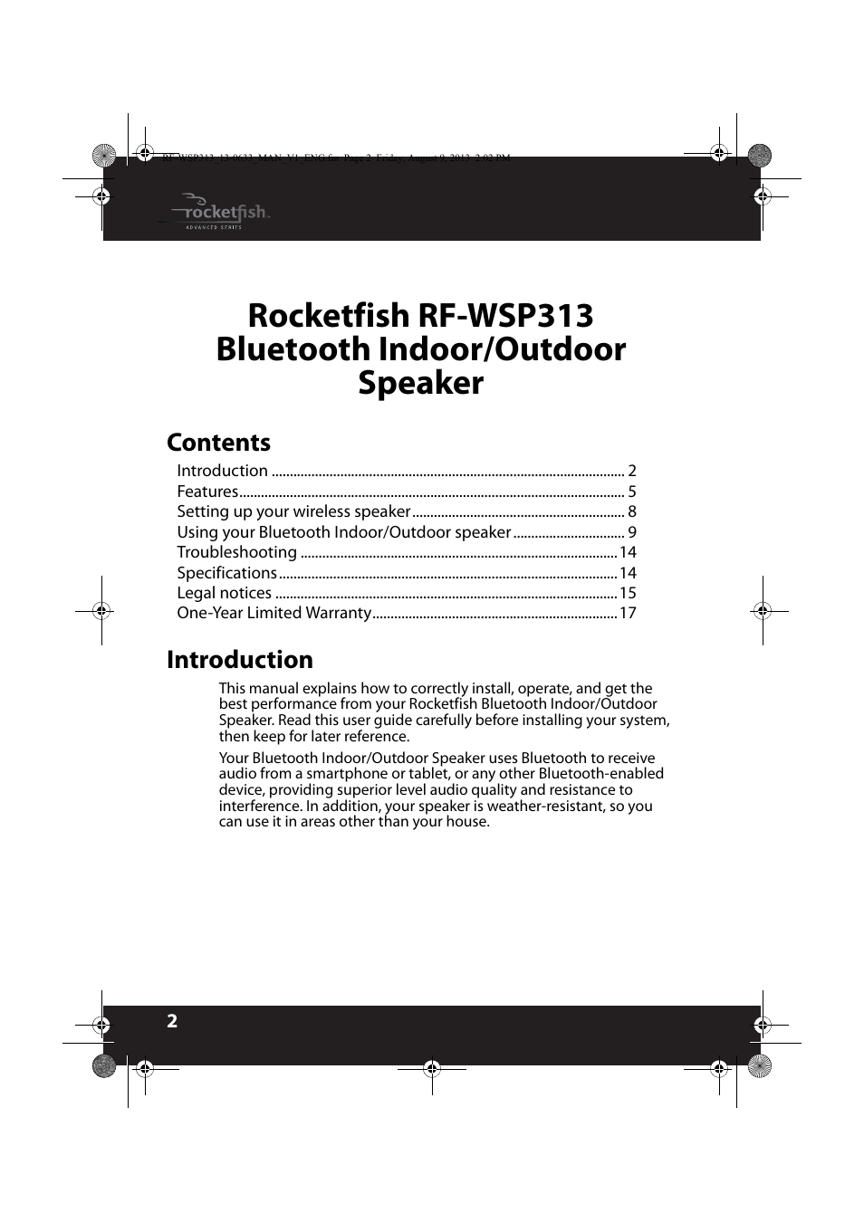 RocketFish RF-WSP313 - User Manual User Manual | Page 2 / 19