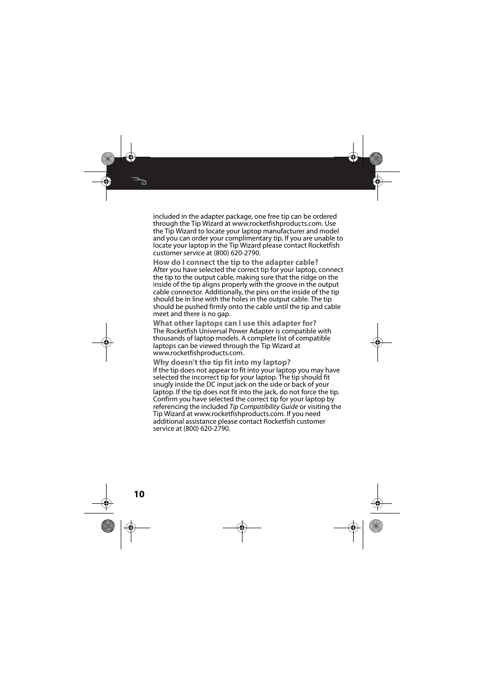 How do i connect the tip to the adapter cable, What other laptops can i use this adapter for, Why doesn't the tip fit into my laptop | RocketFish RF-ACU9025 - User Manual User Manual | Page 10 / 19