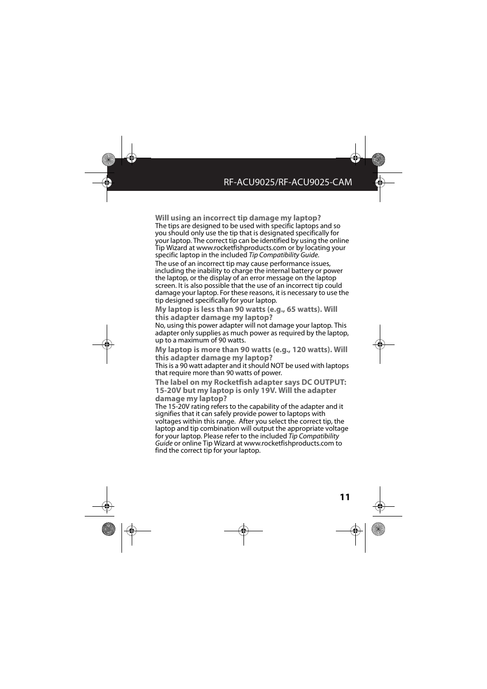 Will using an incorrect tip damage my laptop | RocketFish RF-ACU9025 - User Manual User Manual | Page 11 / 19