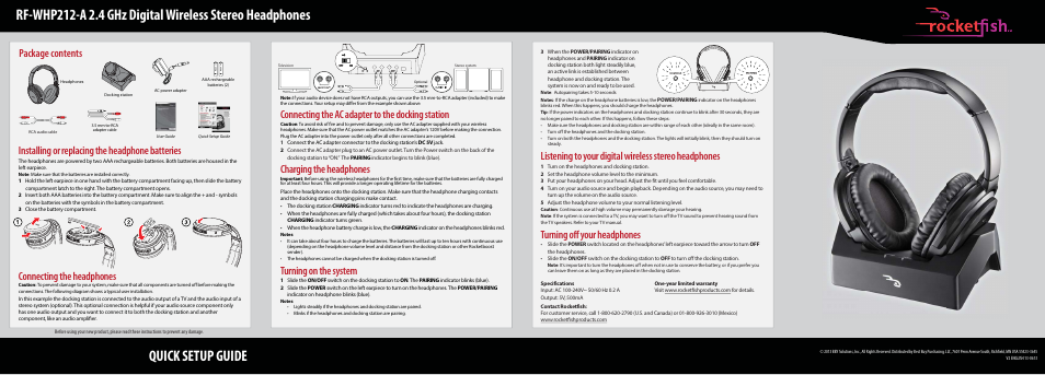 RocketFish RF-WHP212 - Quick Setup Guide User Manual | 1 page