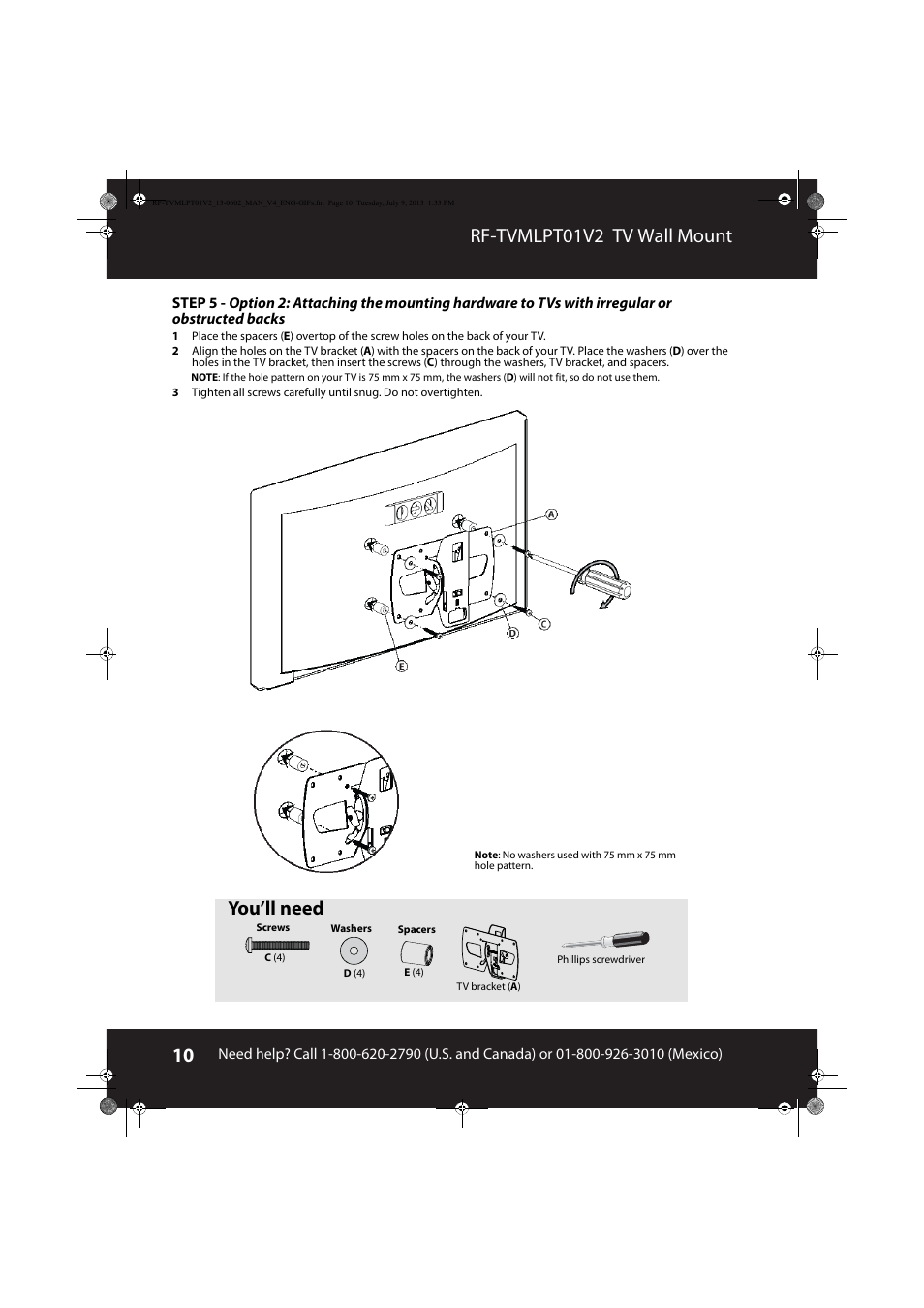Rf-tvmlpt01v2 tv wall mount, You’ll need | RocketFish RF-TVMLPT01 - User Manual User Manual | Page 10 / 14