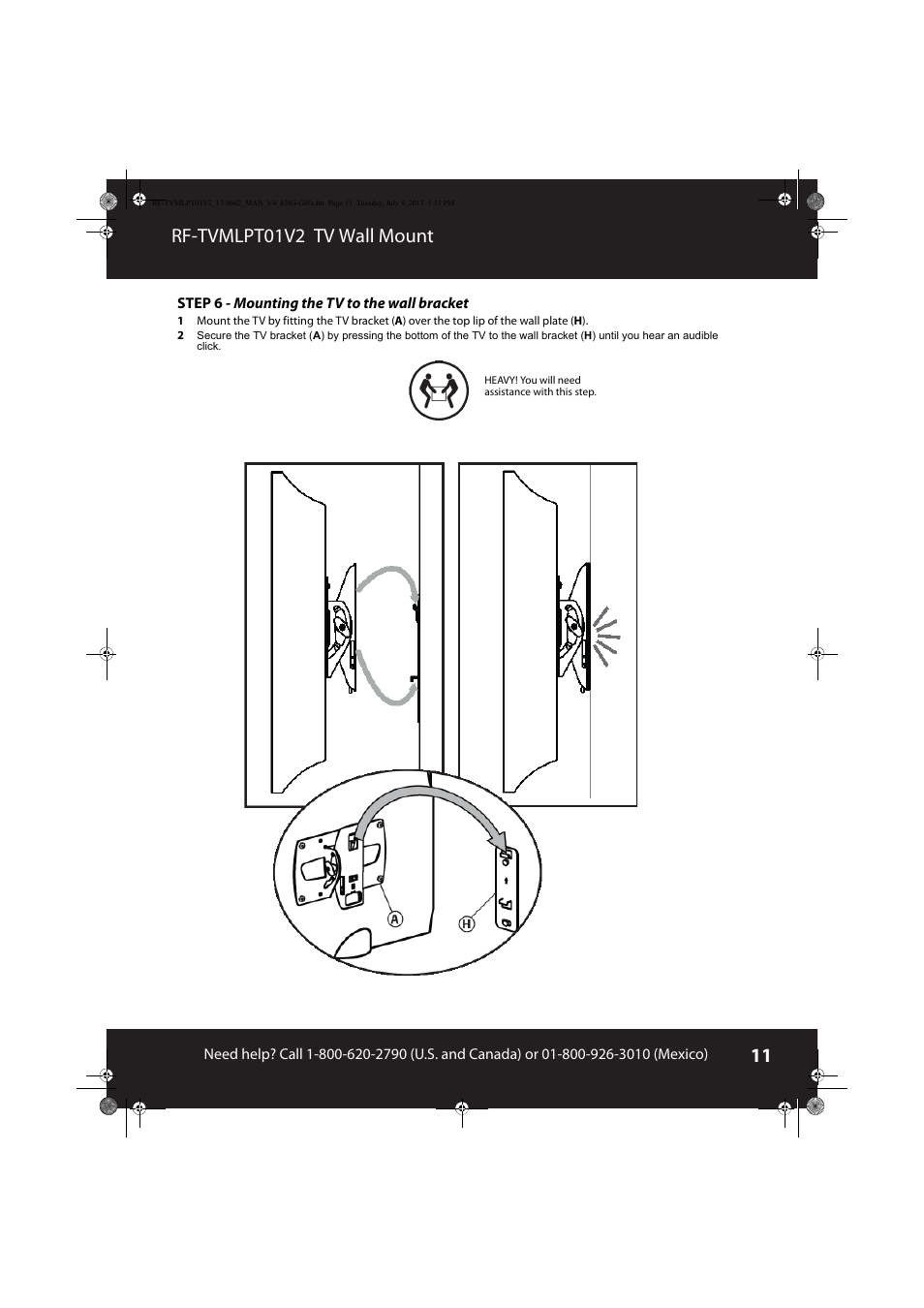 Rf-tvmlpt01v2 tv wall mount | RocketFish RF-TVMLPT01 - User Manual User Manual | Page 11 / 14