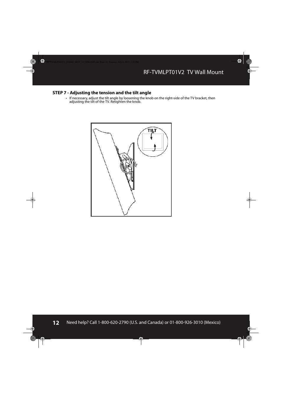 Rf-tvmlpt01v2 tv wall mount | RocketFish RF-TVMLPT01 - User Manual User Manual | Page 12 / 14