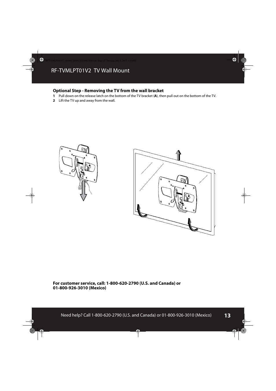 Rf-tvmlpt01v2 tv wall mount | RocketFish RF-TVMLPT01 - User Manual User Manual | Page 13 / 14