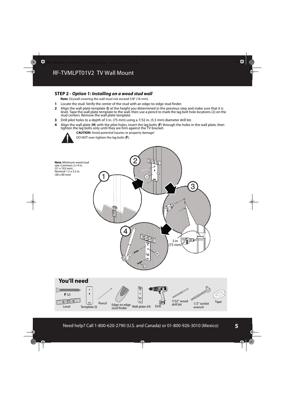 Rf-tvmlpt01v2 tv wall mount, You’ll need | RocketFish RF-TVMLPT01 - User Manual User Manual | Page 5 / 14