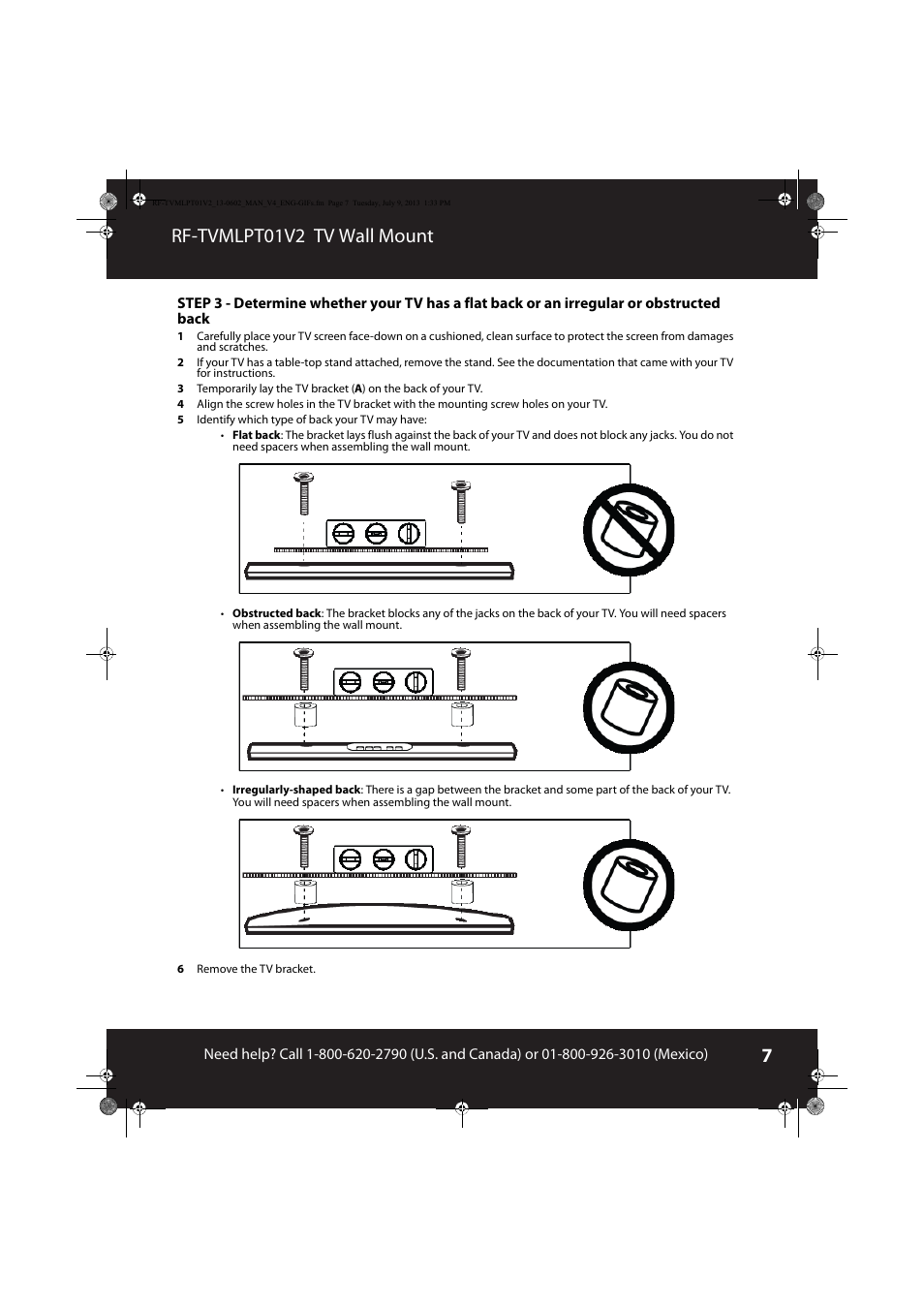 Rf-tvmlpt01v2 tv wall mount | RocketFish RF-TVMLPT01 - User Manual User Manual | Page 7 / 14