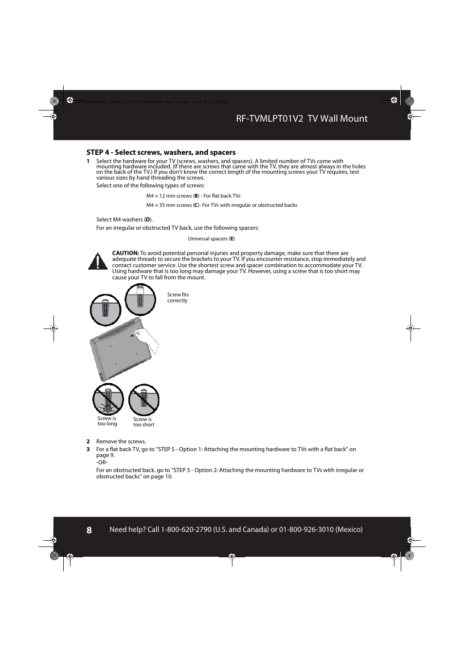 Rf-tvmlpt01v2 tv wall mount | RocketFish RF-TVMLPT01 - User Manual User Manual | Page 8 / 14