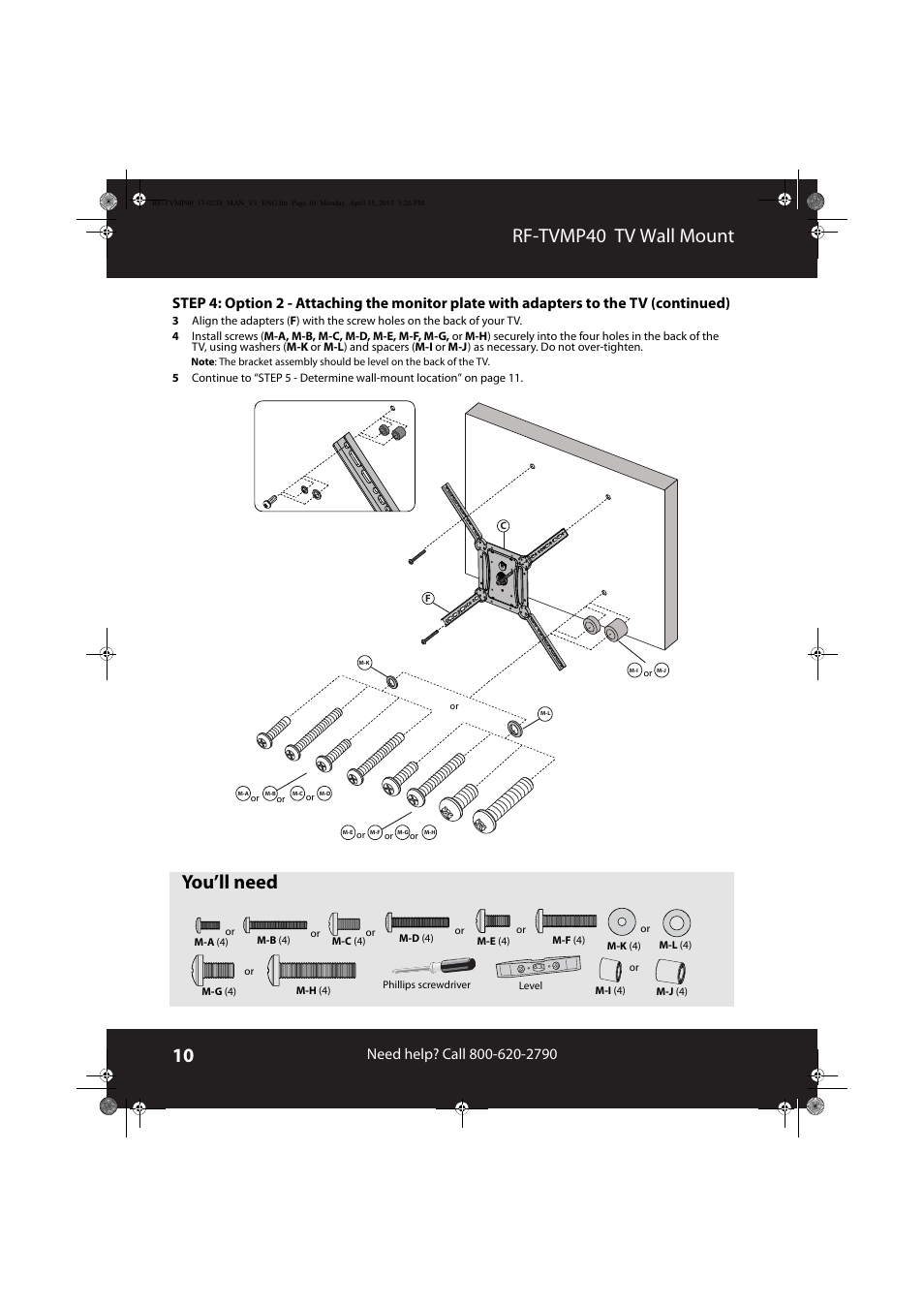Rf-tvmp40 tv wall mount, You’ll need | RocketFish RF-TVMP40 - User Manual User Manual | Page 10 / 22