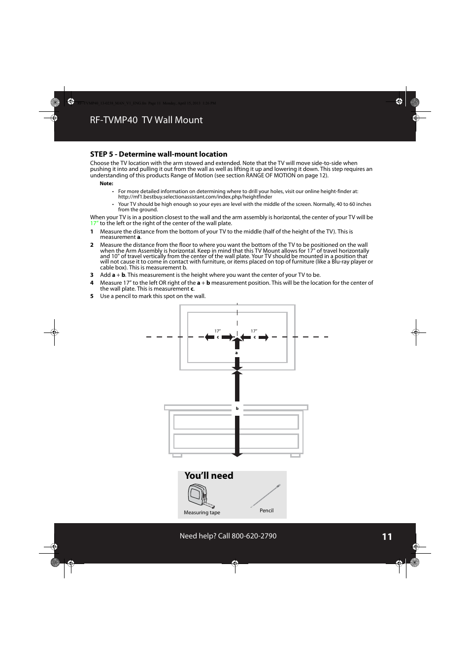 Rf-tvmp40 tv wall mount, You’ll need | RocketFish RF-TVMP40 - User Manual User Manual | Page 11 / 22