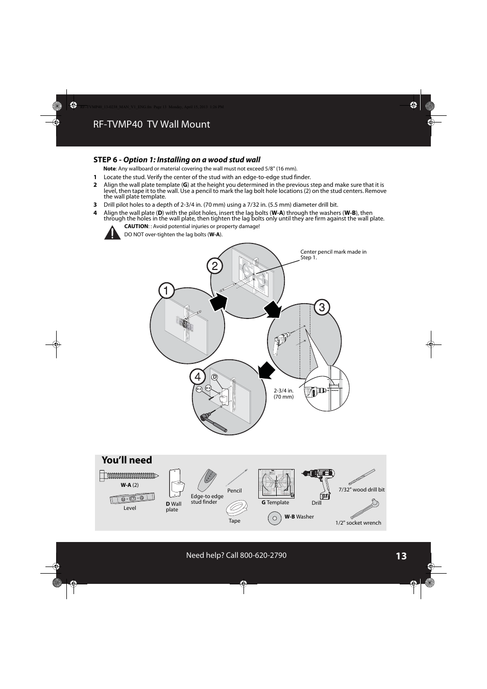 Rf-tvmp40 tv wall mount, You’ll need | RocketFish RF-TVMP40 - User Manual User Manual | Page 13 / 22