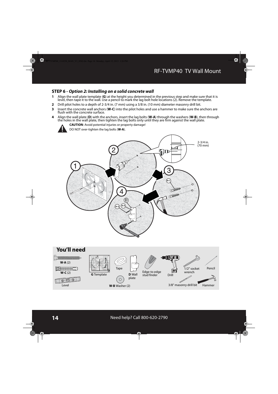 Rf-tvmp40 tv wall mount, You’ll need | RocketFish RF-TVMP40 - User Manual User Manual | Page 14 / 22