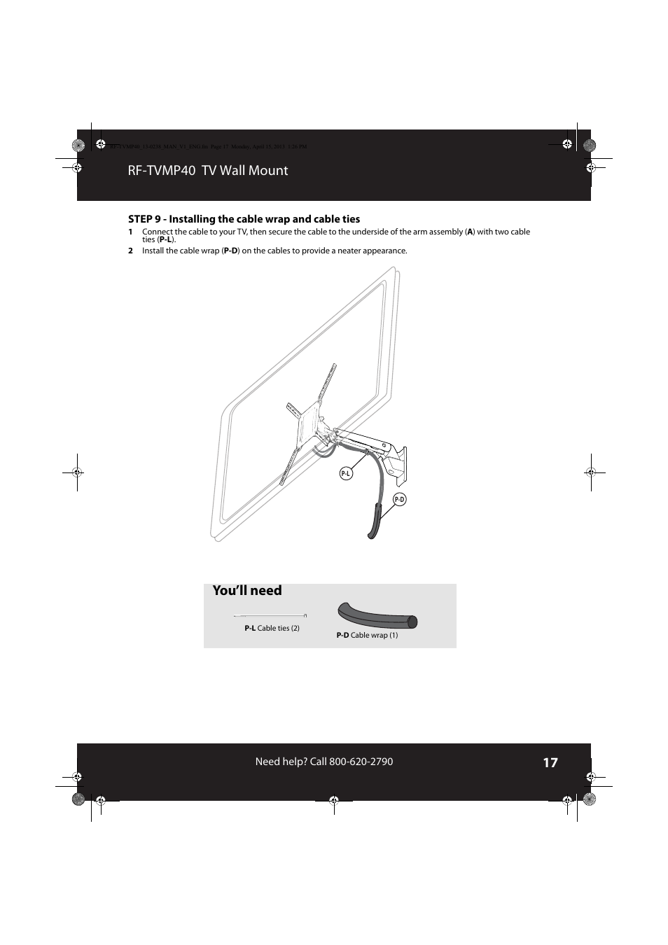 Rf-tvmp40 tv wall mount, You’ll need | RocketFish RF-TVMP40 - User Manual User Manual | Page 17 / 22