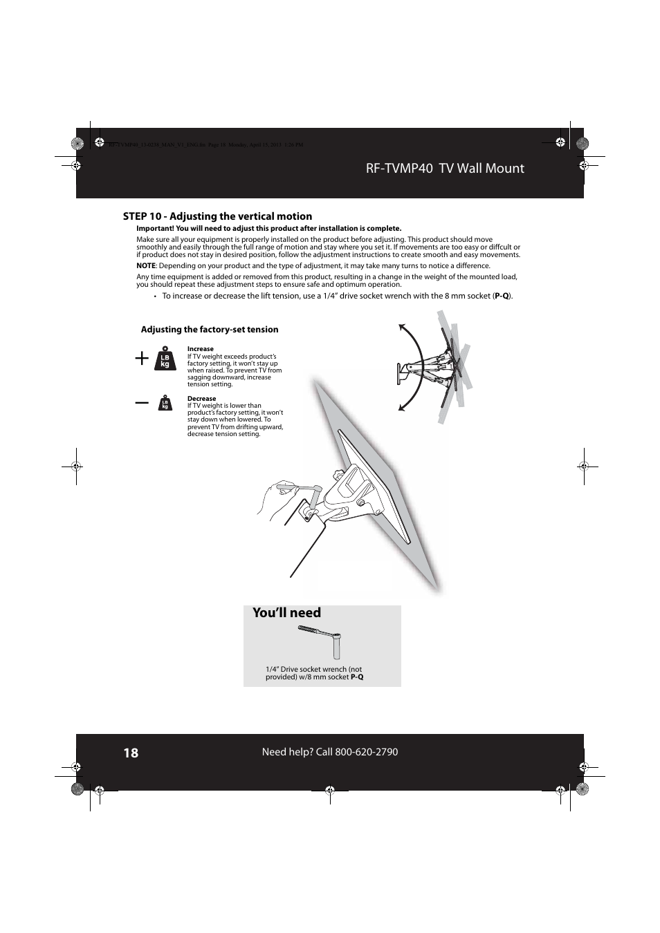 Rf-tvmp40 tv wall mount, You’ll need | RocketFish RF-TVMP40 - User Manual User Manual | Page 18 / 22