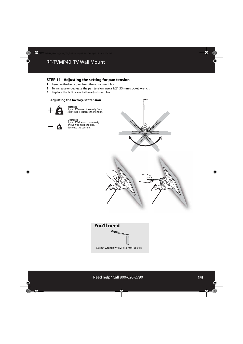 Rf-tvmp40 tv wall mount, You’ll need | RocketFish RF-TVMP40 - User Manual User Manual | Page 19 / 22