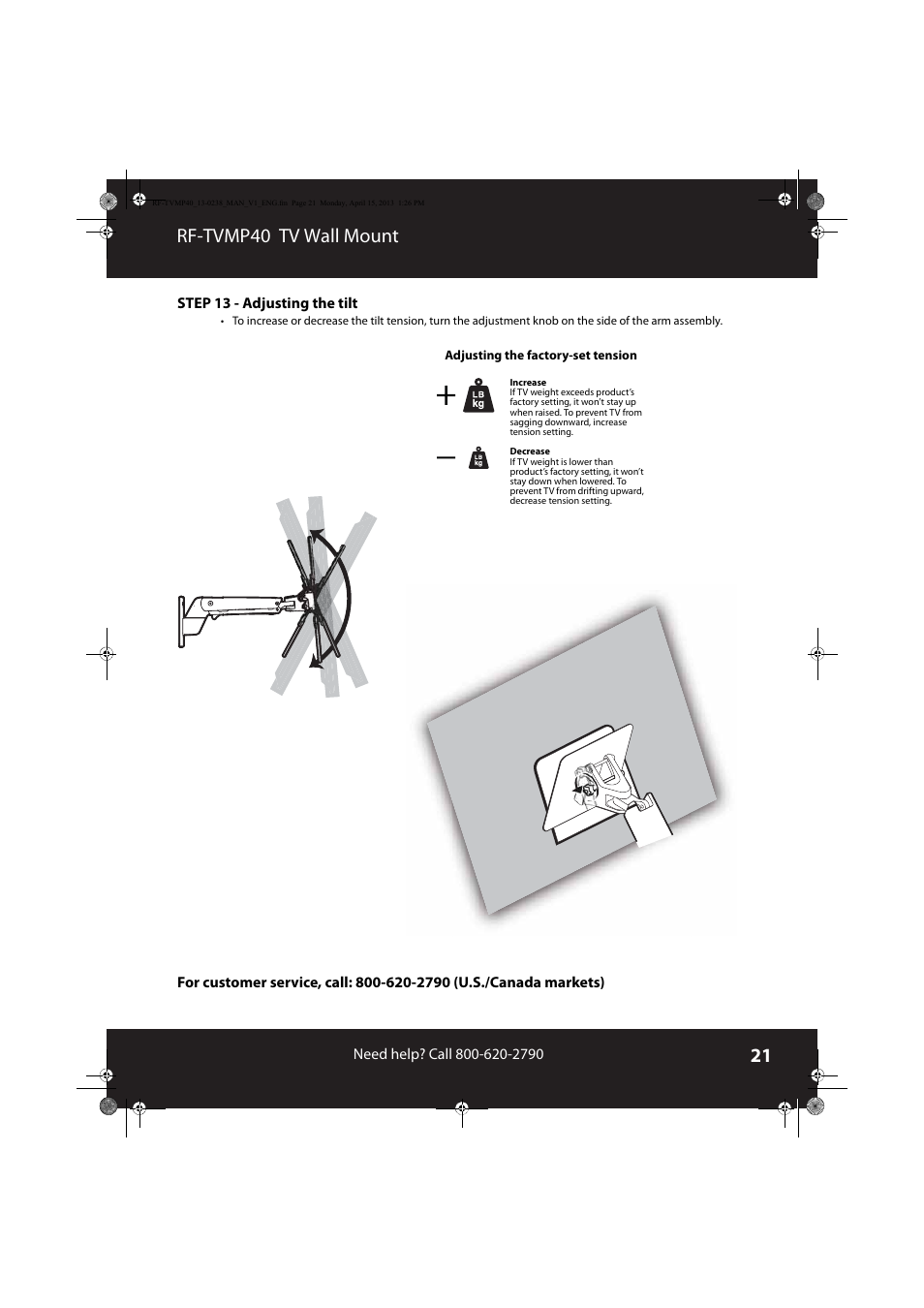 Rf-tvmp40 tv wall mount | RocketFish RF-TVMP40 - User Manual User Manual | Page 21 / 22