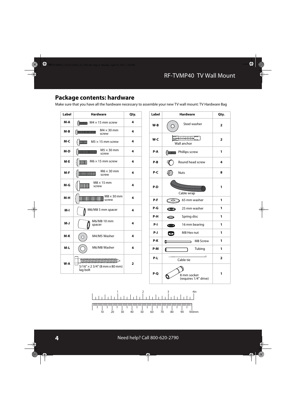 Package contents: hardware, Rf-tvmp40 tv wall mount package contents: hardware | RocketFish RF-TVMP40 - User Manual User Manual | Page 4 / 22