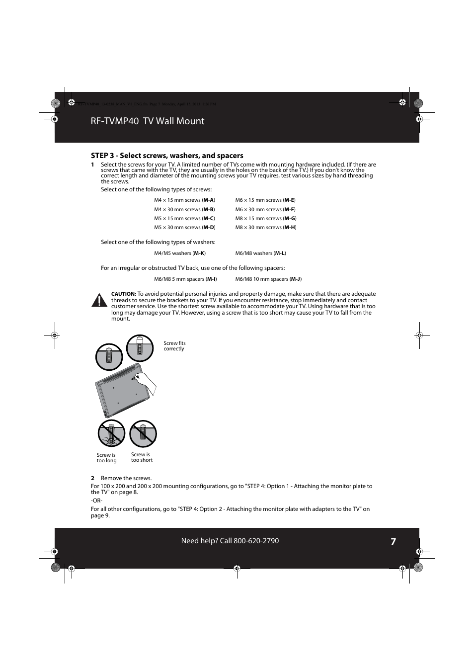 Rf-tvmp40 tv wall mount | RocketFish RF-TVMP40 - User Manual User Manual | Page 7 / 22