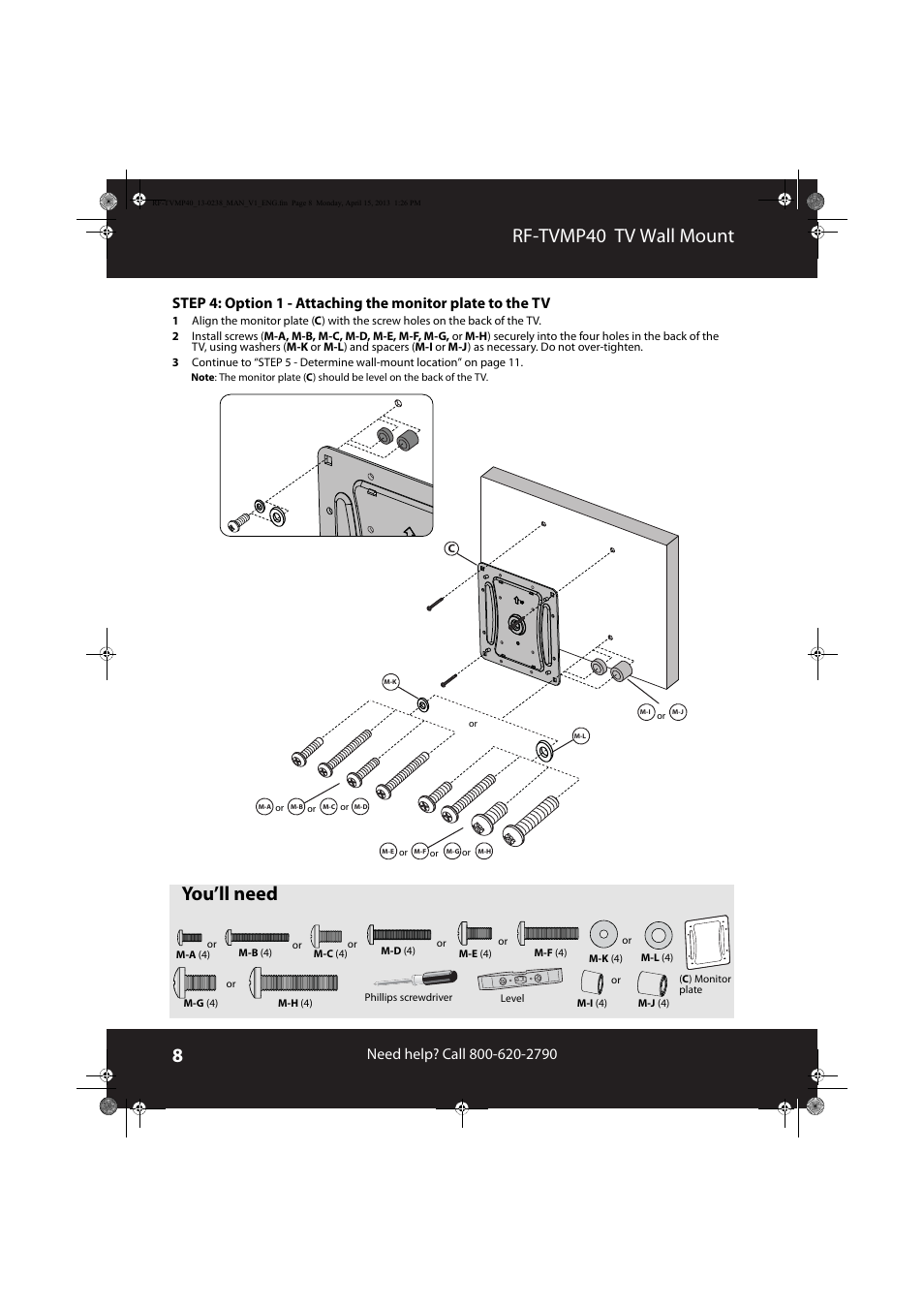 Rf-tvmp40 tv wall mount, You’ll need | RocketFish RF-TVMP40 - User Manual User Manual | Page 8 / 22