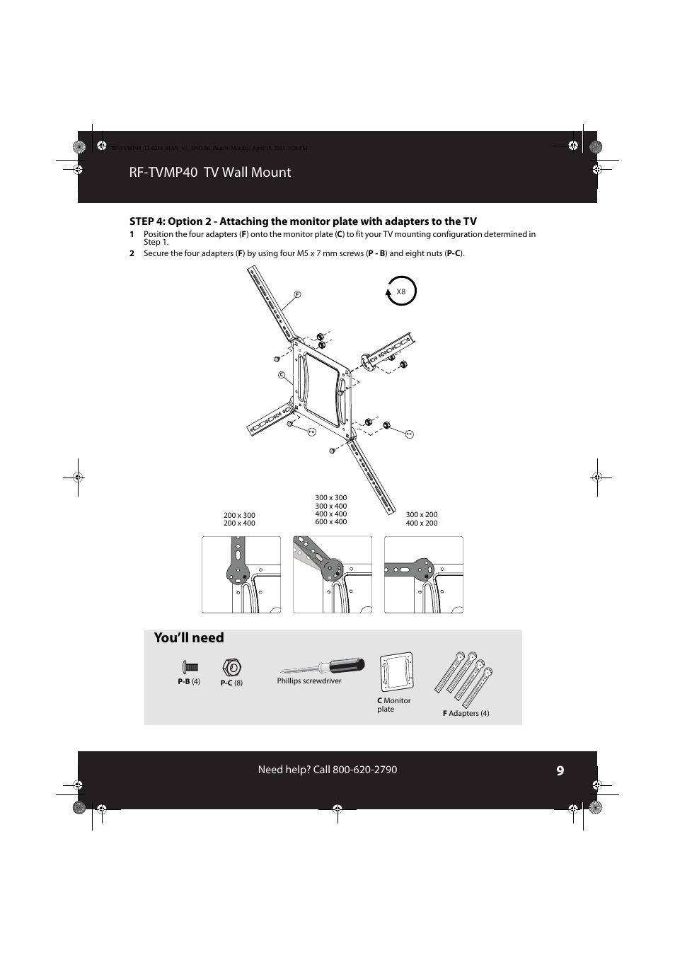 Rf-tvmp40 tv wall mount, You’ll need | RocketFish RF-TVMP40 - User Manual User Manual | Page 9 / 22