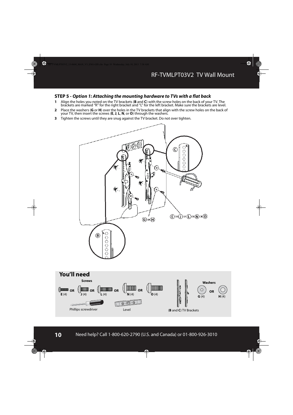 Rf-tvmlpt03v2 tv wall mount, You’ll need | RocketFish RF-TVMLPT03 - User Manual User Manual | Page 10 / 15