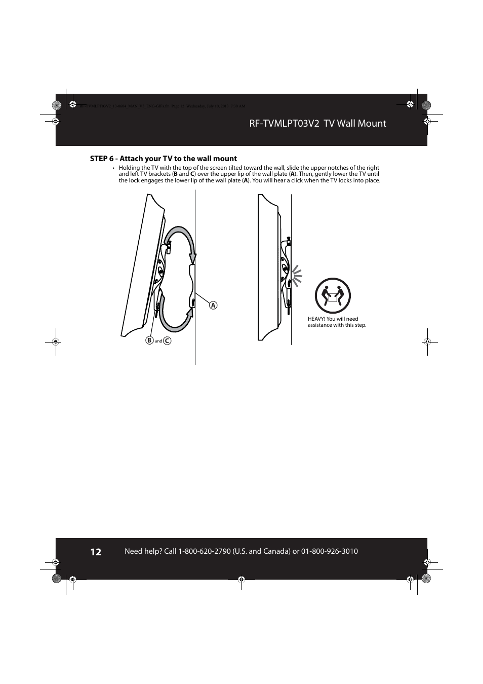 Rf-tvmlpt03v2 tv wall mount | RocketFish RF-TVMLPT03 - User Manual User Manual | Page 12 / 15