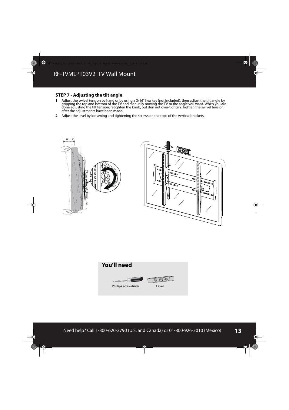 Rf-tvmlpt03v2 tv wall mount, You’ll need | RocketFish RF-TVMLPT03 - User Manual User Manual | Page 13 / 15