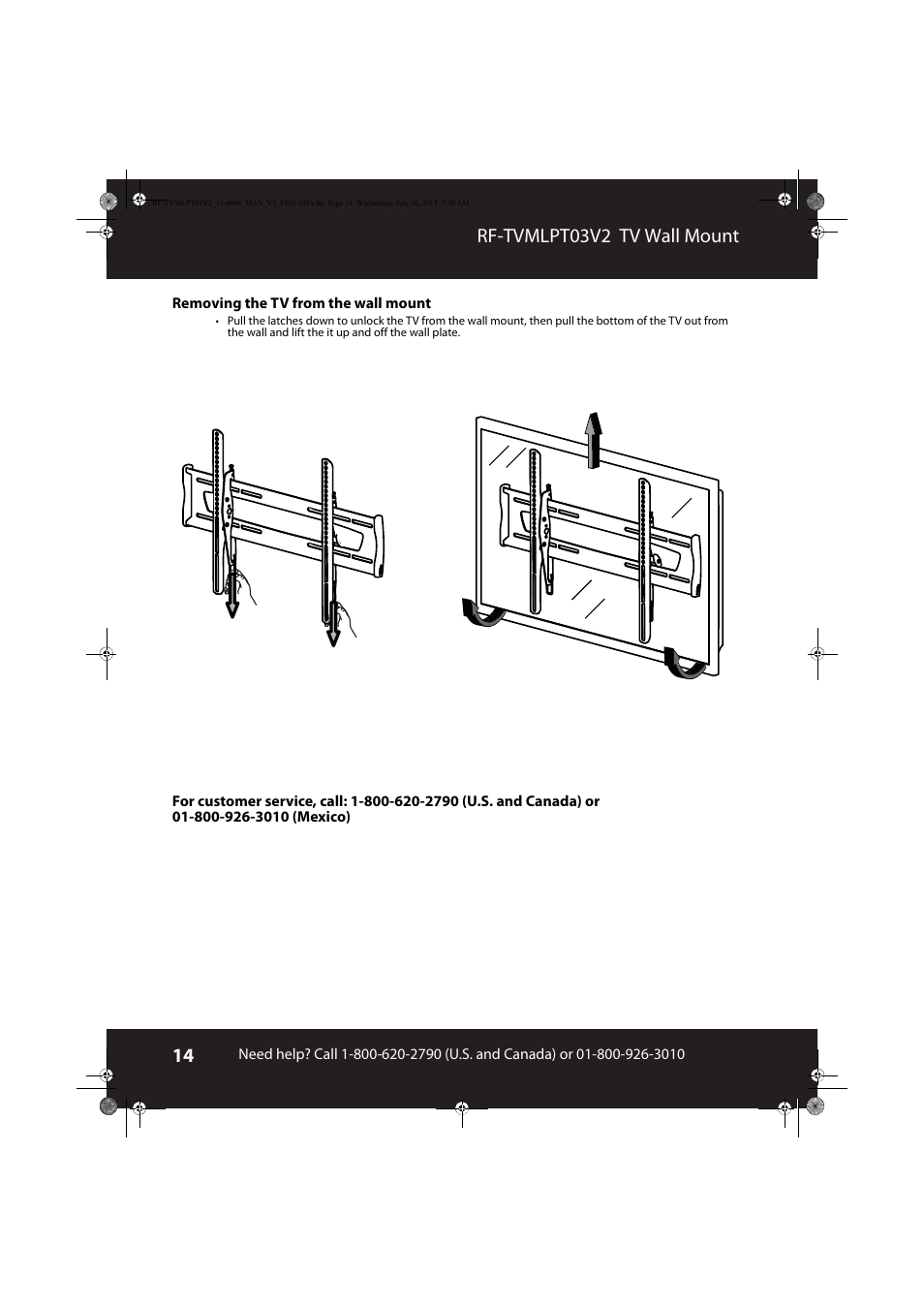 Rf-tvmlpt03v2 tv wall mount | RocketFish RF-TVMLPT03 - User Manual User Manual | Page 14 / 15