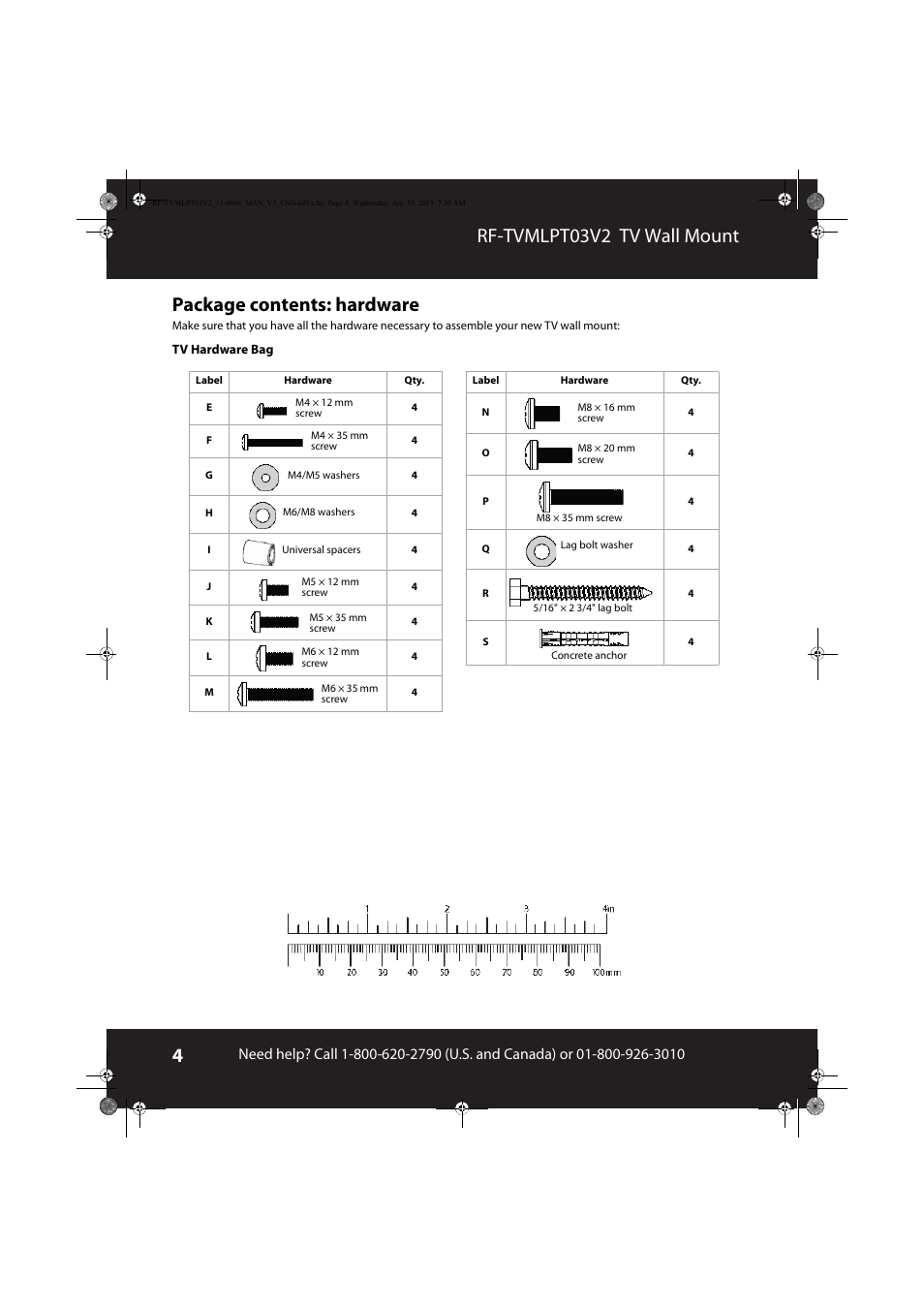 Package contents: hardware | RocketFish RF-TVMLPT03 - User Manual User Manual | Page 4 / 15