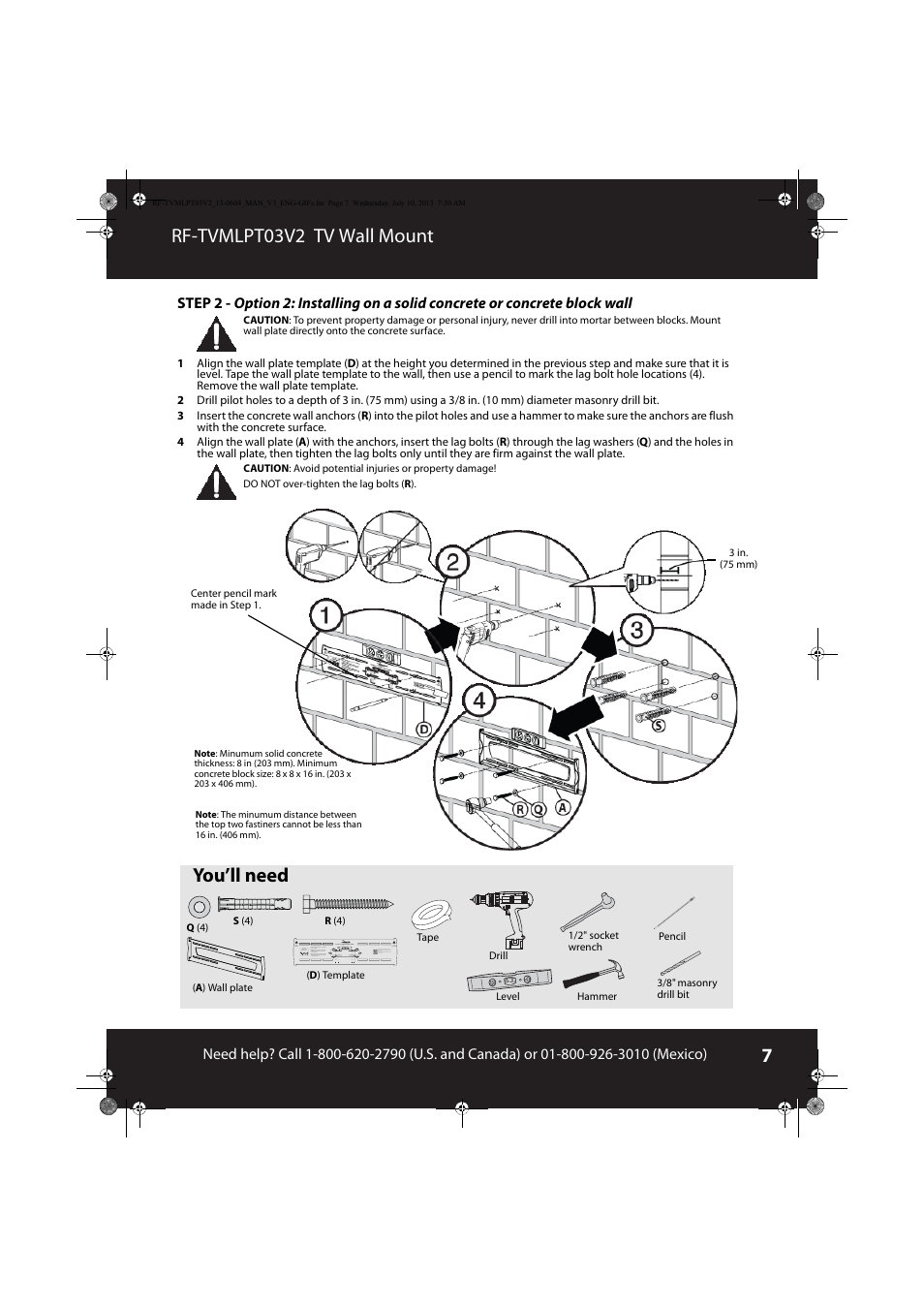 Rf-tvmlpt03v2 tv wall mount, You’ll need | RocketFish RF-TVMLPT03 - User Manual User Manual | Page 7 / 15