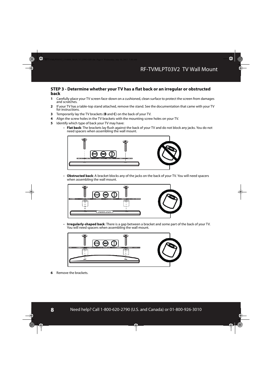 Rf-tvmlpt03v2 tv wall mount | RocketFish RF-TVMLPT03 - User Manual User Manual | Page 8 / 15