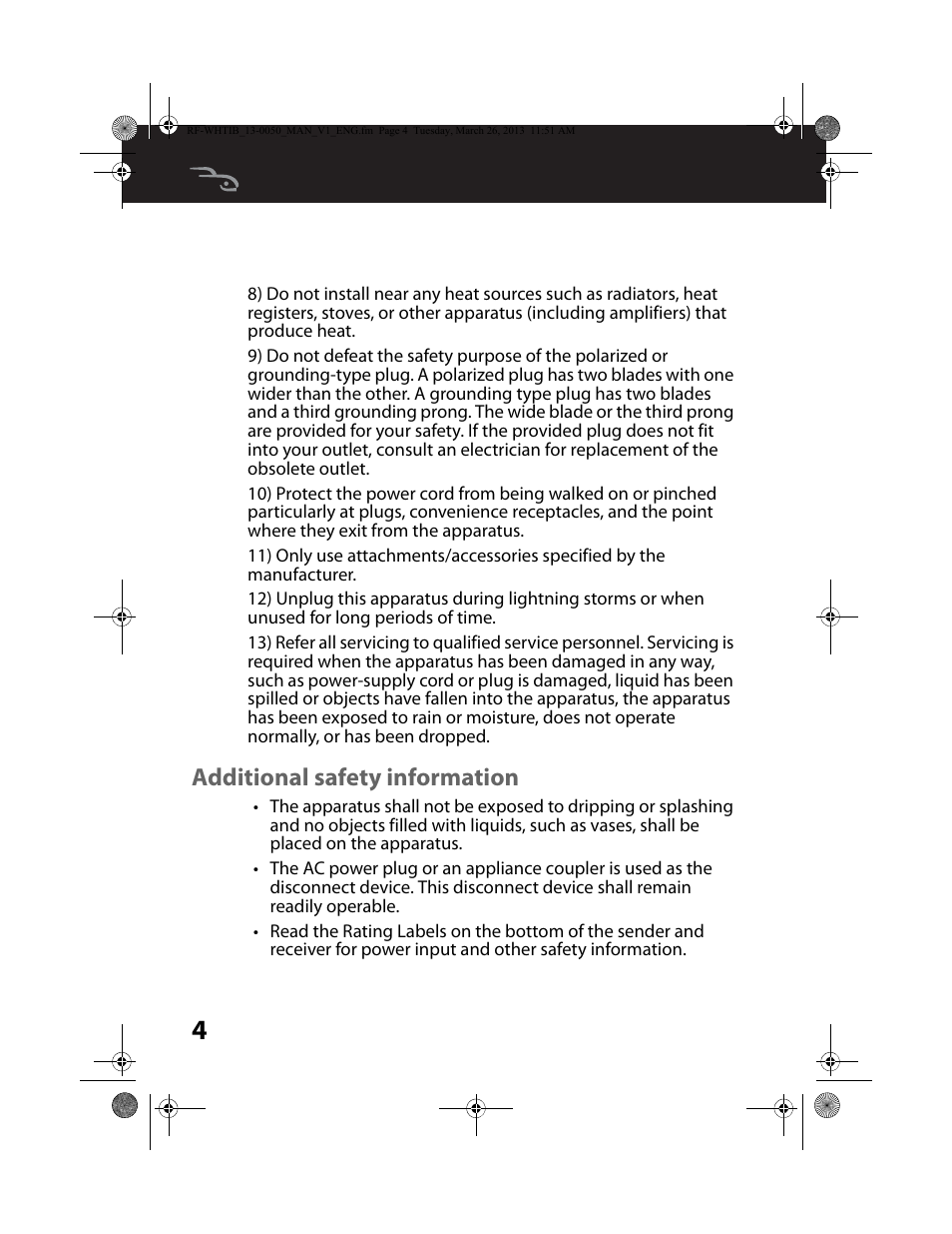 Additional safety information | RocketFish RF-WHTIB - User Manual User Manual | Page 4 / 24