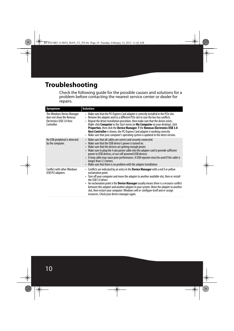 Troubleshooting, 10 troubleshooting | RocketFish RF-P2USB3 - User Manual User Manual | Page 10 / 15