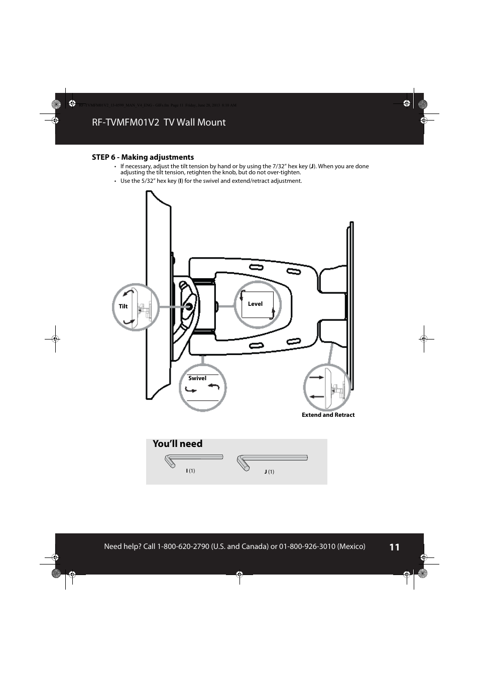 Rf-tvmfm01v2 tv wall mount, You’ll need | RocketFish RF-TVMFM01 - User Manual User Manual | Page 11 / 13