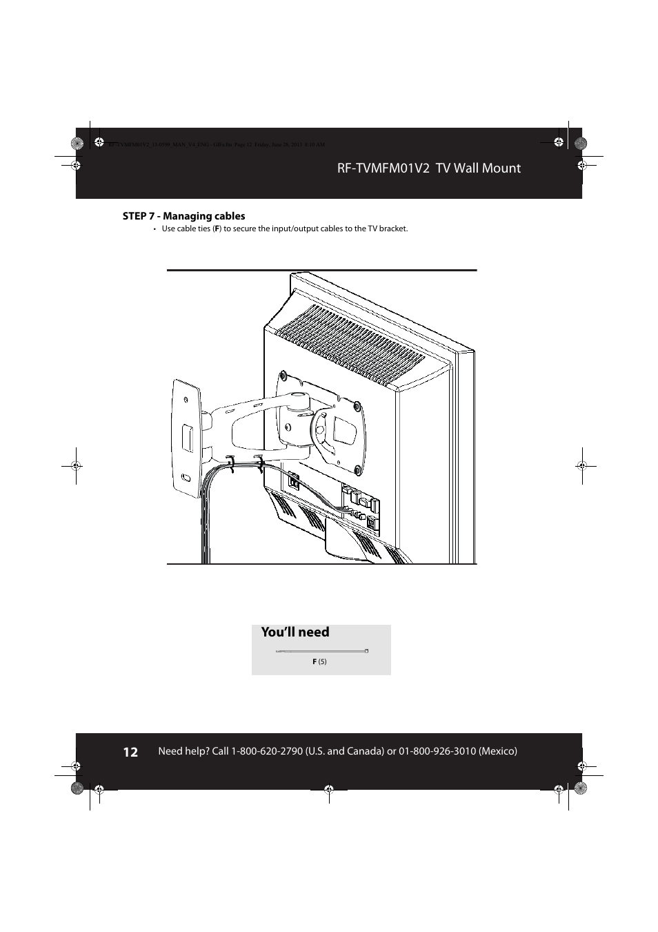 Rf-tvmfm01v2 tv wall mount, You’ll need | RocketFish RF-TVMFM01 - User Manual User Manual | Page 12 / 13