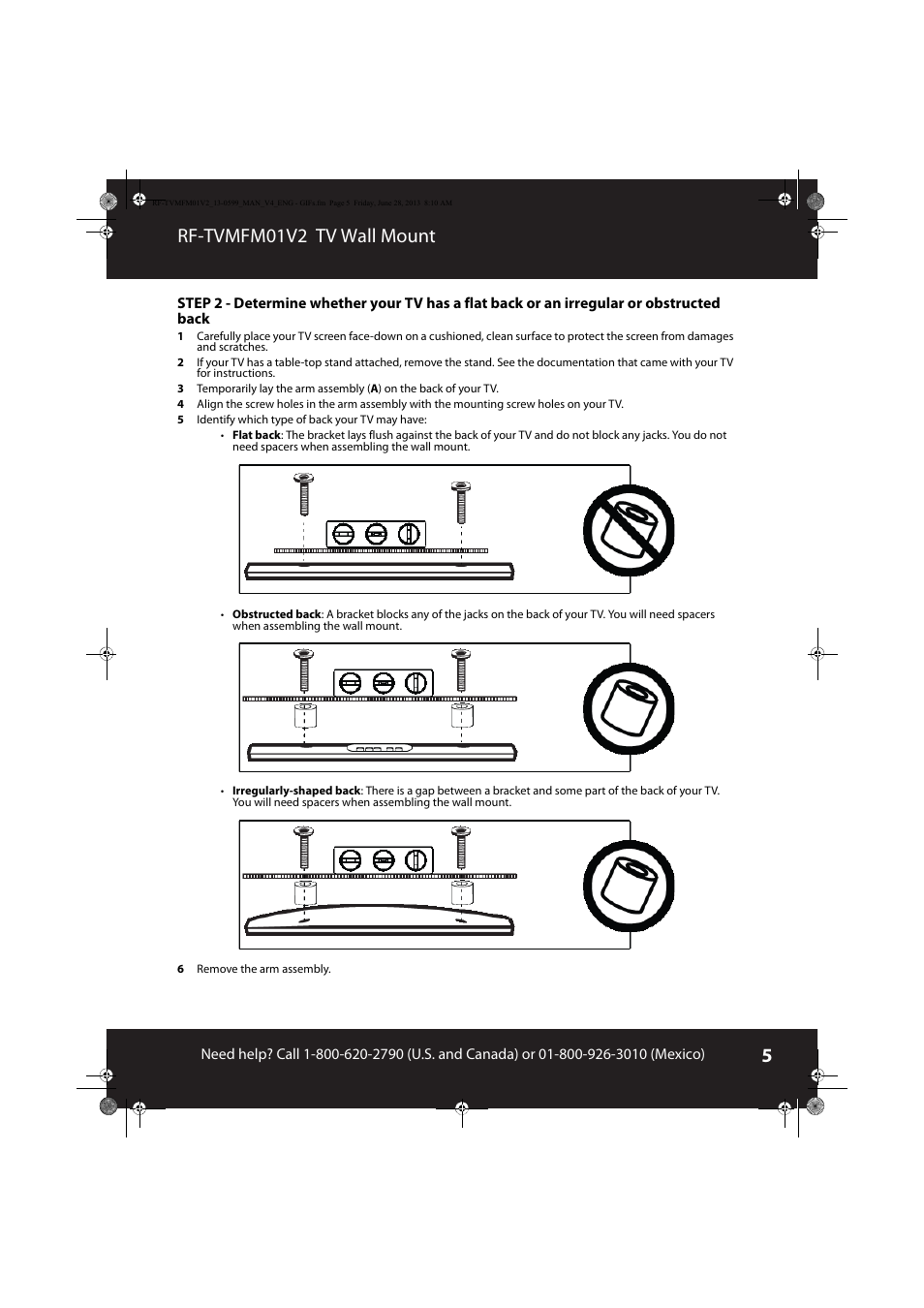 Rf-tvmfm01v2 tv wall mount | RocketFish RF-TVMFM01 - User Manual User Manual | Page 5 / 13
