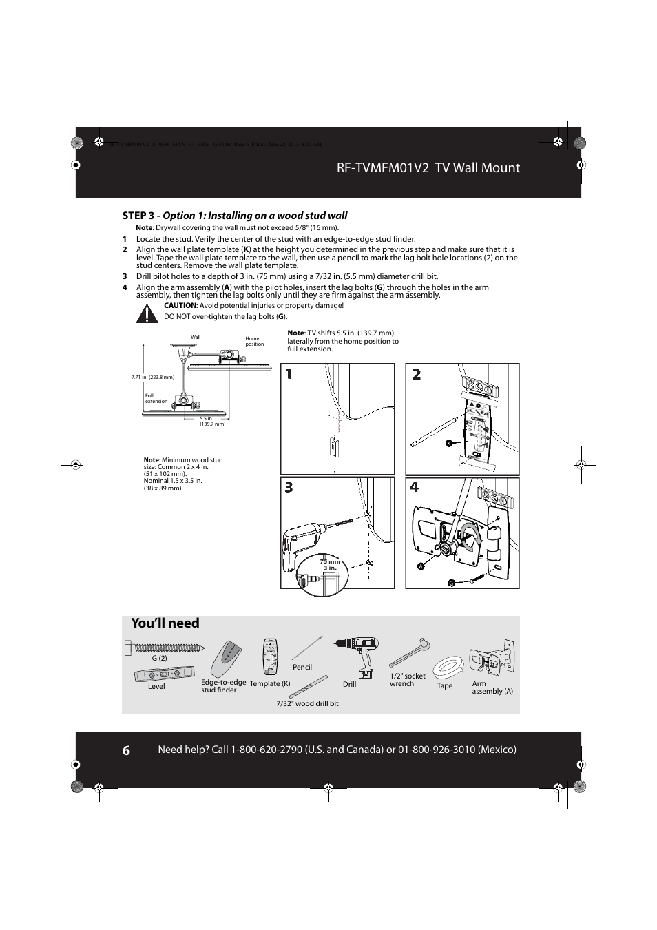 Rf-tvmfm01v2 tv wall mount, You’ll need | RocketFish RF-TVMFM01 - User Manual User Manual | Page 6 / 13